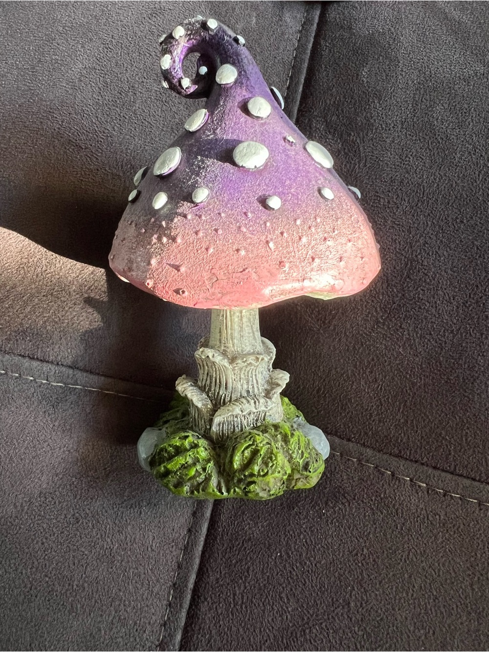 Whimsical Pink to Purple Spotted Mushroom Figurine